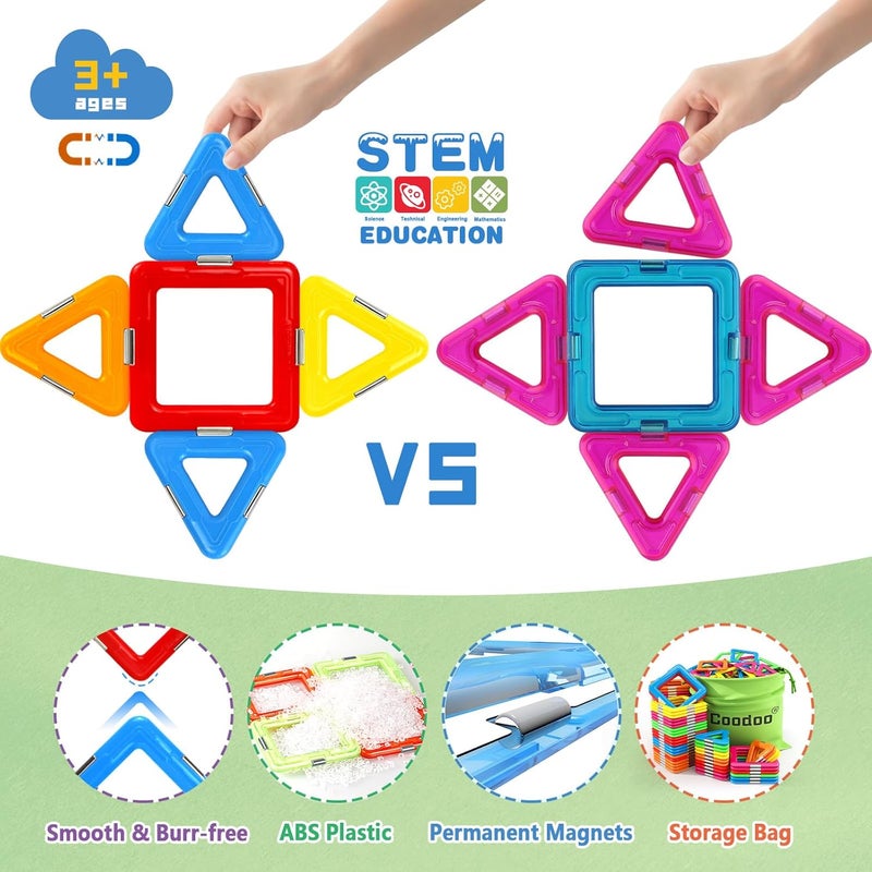 Coodoo Magnetic Tiles with 2 Cars Toys for 3 4 5 6 7 8+ Year Old Boys Girls, Magnetic Blocks Building Set for Toddlers STEM Creativity Educational Toys for Kids Age 3-6 - Image 4